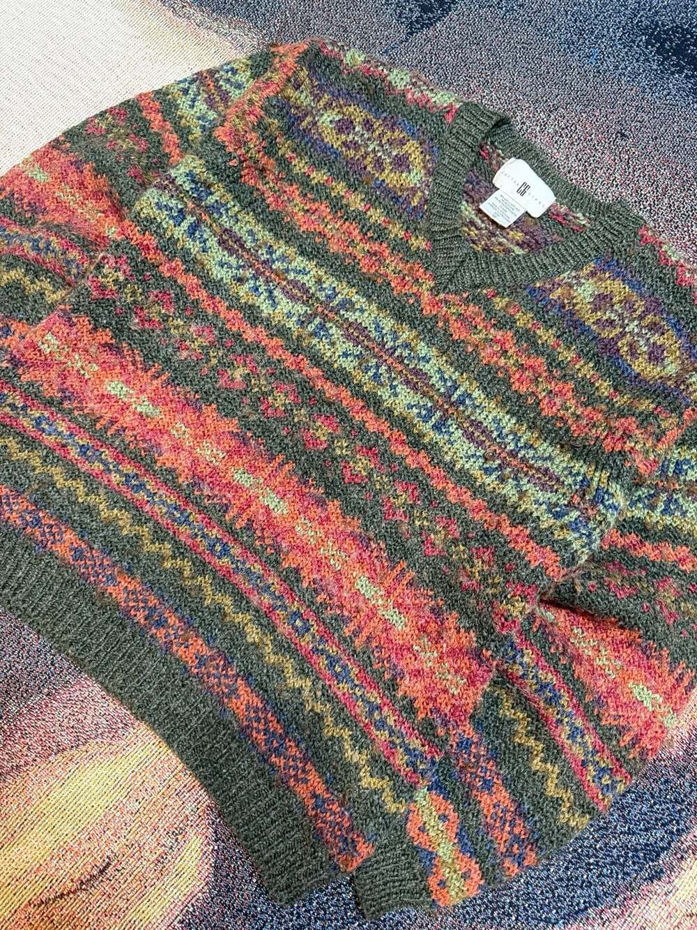 Vintage Cotton Ginny Multi-Colored Fair Isle V-Neck Sweater - Picture 2 of 6